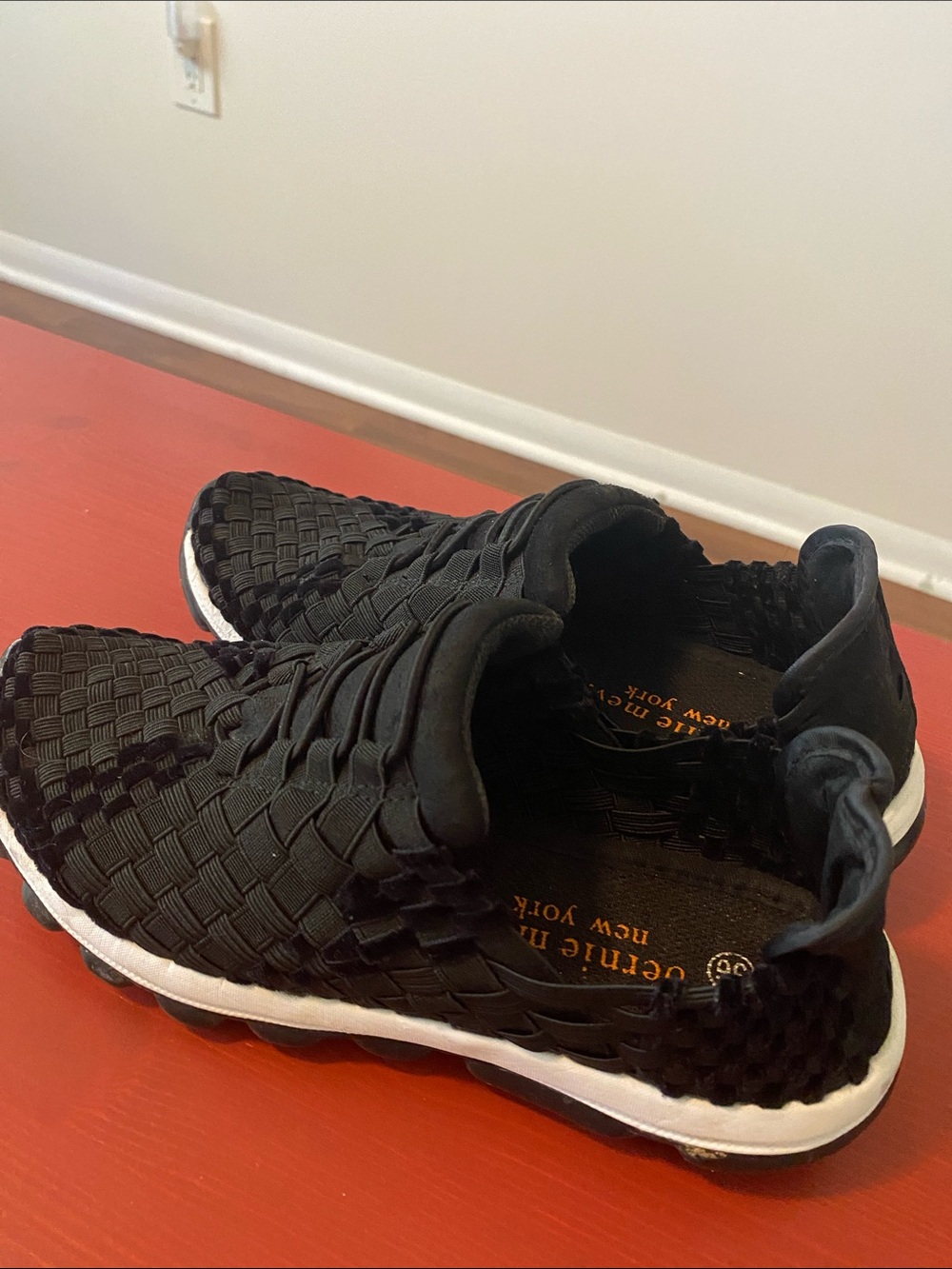 bernie mev. Black Woven Athletic Slip-On Sneakers